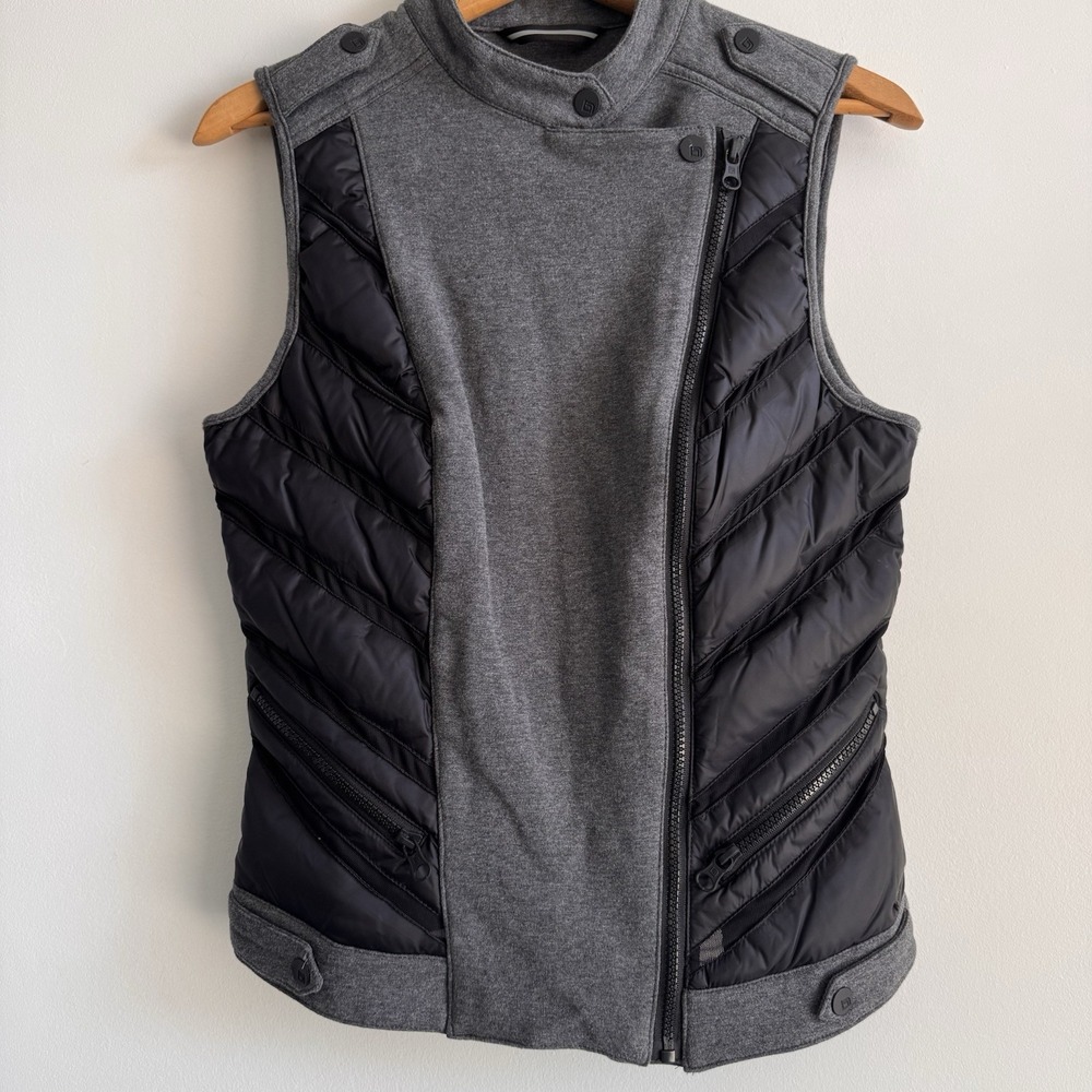 Blanc Noir Full Zip Vest Womens M Gray Black Goose Down Netting Outdoor Gorpcore